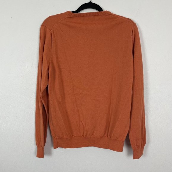 J. Crew Factory Men's L 100% Merino Wool Burnt Orange‎ V Neck Sweater Fall - Picture 8 of 9